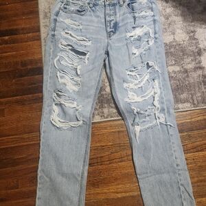 American Eagle Outfitters Light Wash Distressed High-Rise Jeans